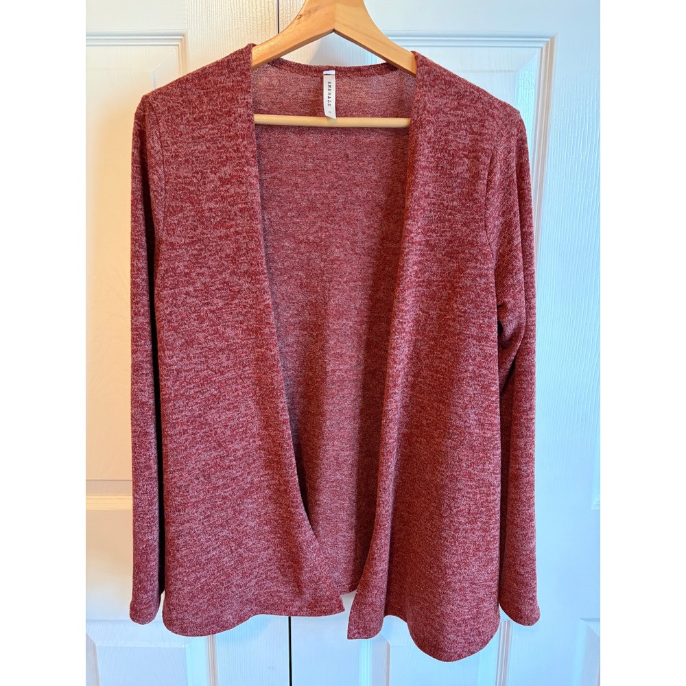 Emerald Womens Small Rust Red Heathered Open Front Cardigan Long Sleeve Knit